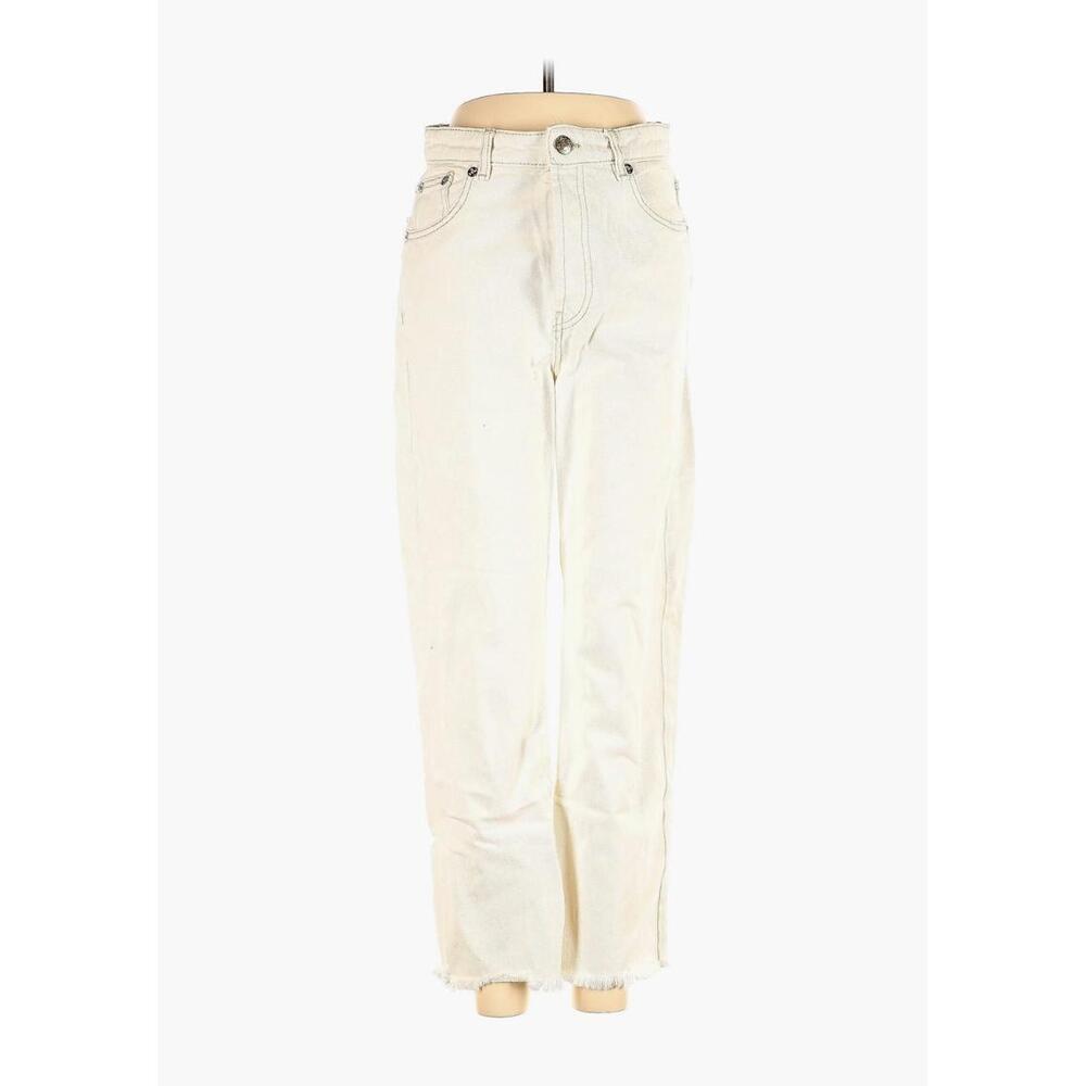 Zara Ivory Boyfriend Jeans Raw Hem Size 6